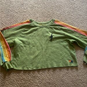 Aviator Nation Women xl Cropped Sweatshirt Striped Bolt USA